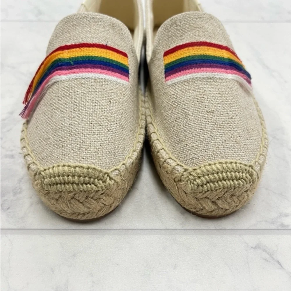 NEW! SOLUDOS PRIDE Smoking Slipper Espadrilles Size 6 7.5 Khaki Rainbow